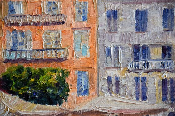 Greece old town OIL PAINTING on canvas, Europe cityscape