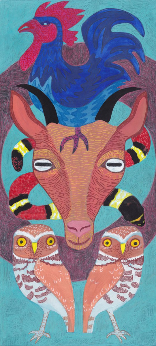 Rooster / Goat / The Milk Snake / The Burrowing Owl Totem by Malwina Jachimczak