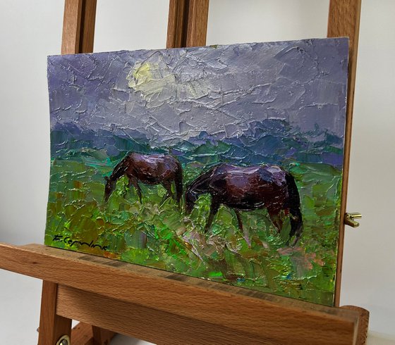 Horses Grazing Peacefully