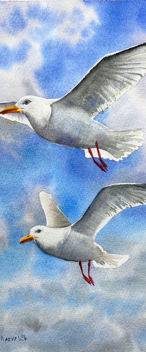 Seagulls in Flight by Irina Povaliaeva