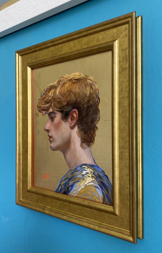 Gold leaf young man portrait.