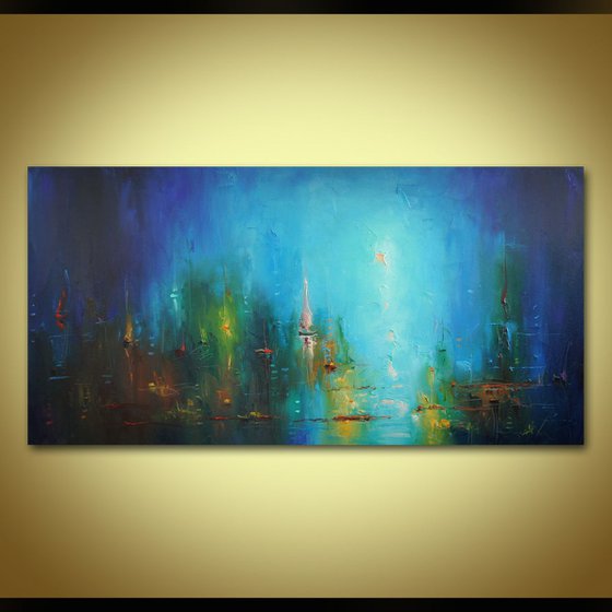 Sea blues, Abstract painting, Sailboats Painting