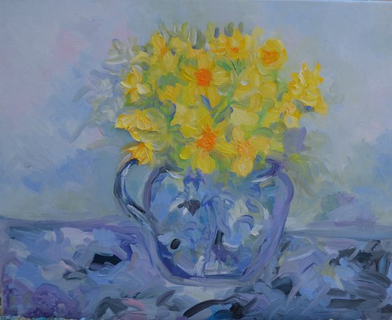 Daffodils in Blue Jug
