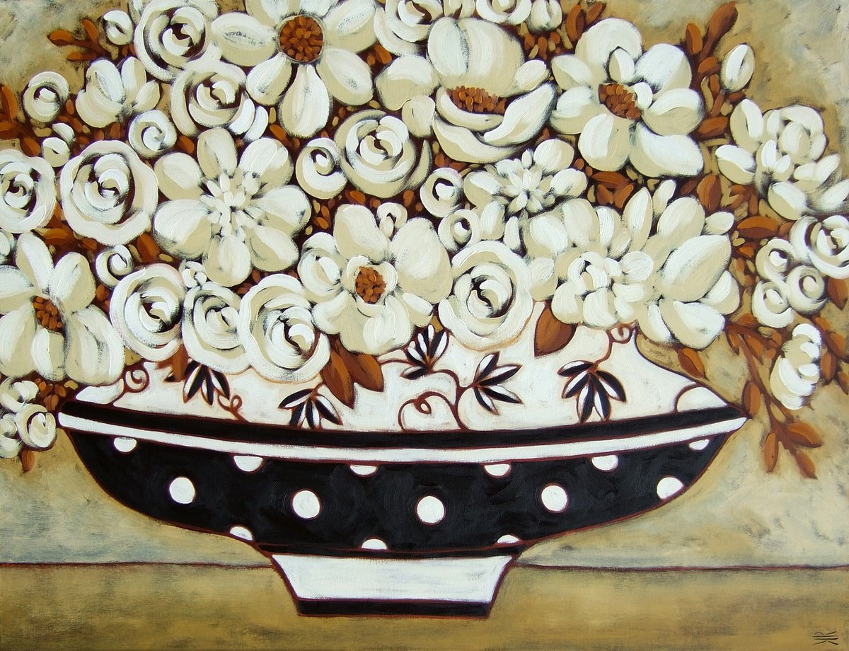 Peonies And Roses With Viennese Vase By Karen Rieger, 40 X 30, Artwork For Sale On Artfinder
