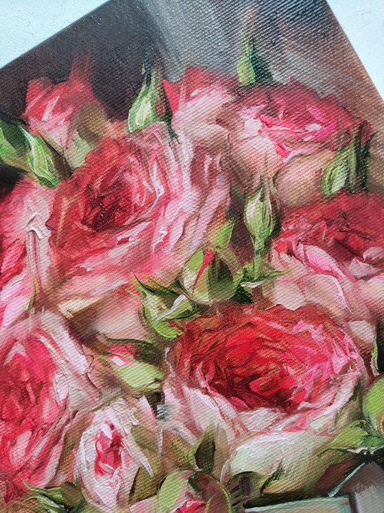 Roses painting, Flowers original canvas art, Custom red roses bouquet, Painting for her, Roses oil painting, Christmas gift for wife