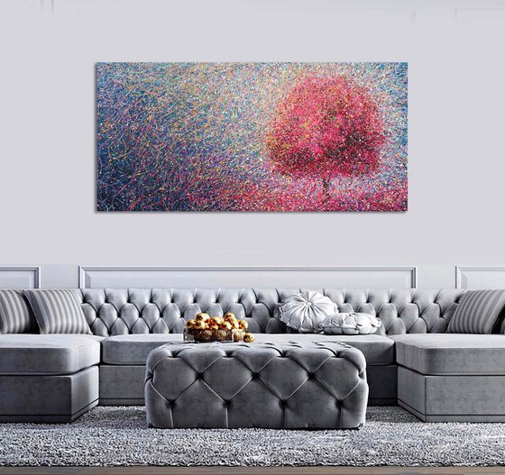 Sakura Original pink abstract tree Tender Light painting Spring blossom Large abstract landscape Cherry Blossom