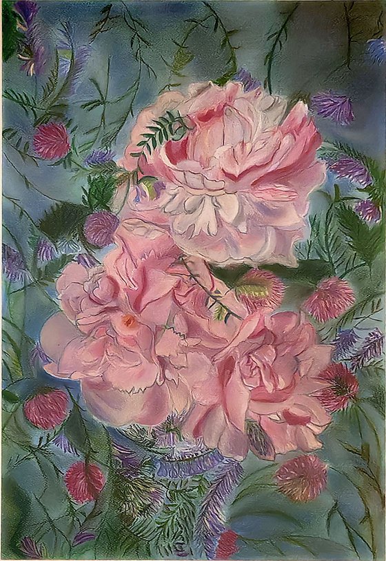 Peonies and clover
