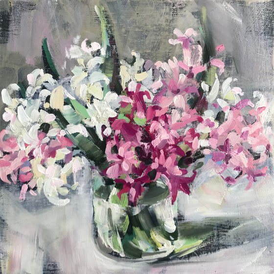 Hyacinths. one of a kind, handmade artwork, original painting.