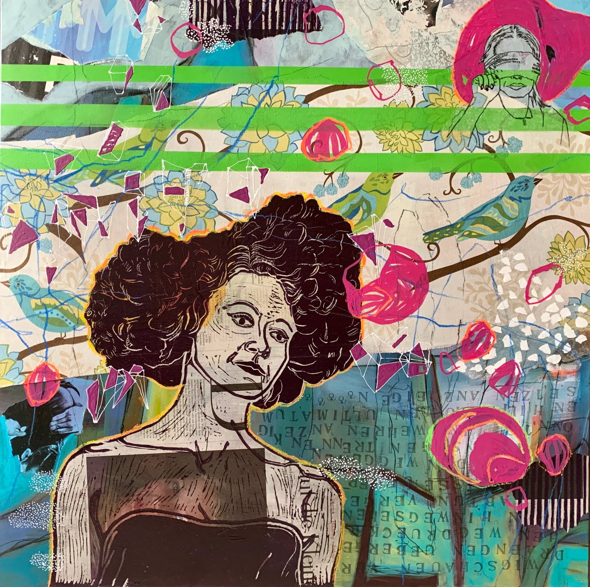 Expressive Portrait Painting By Marita Tobner, 31 X 31", Heart Break, Original Artwork