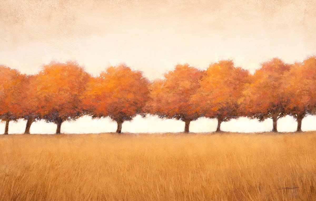 Impressionistic Landscape Oil Painting By Don Bishop, 36 X 24, Red Tree Line 251109, Original Artwork