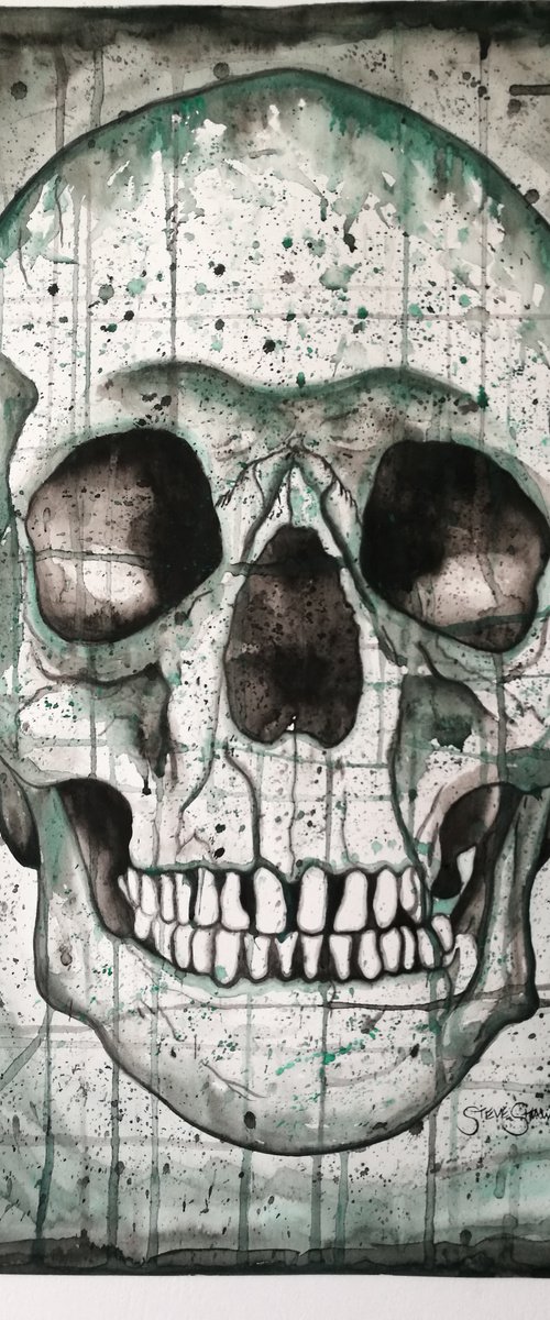 Pearly Whites.Skull Watercolour Painting on Paper. 42cm x 59.4cm. Free Worldwide Shipping by Steven Shaw