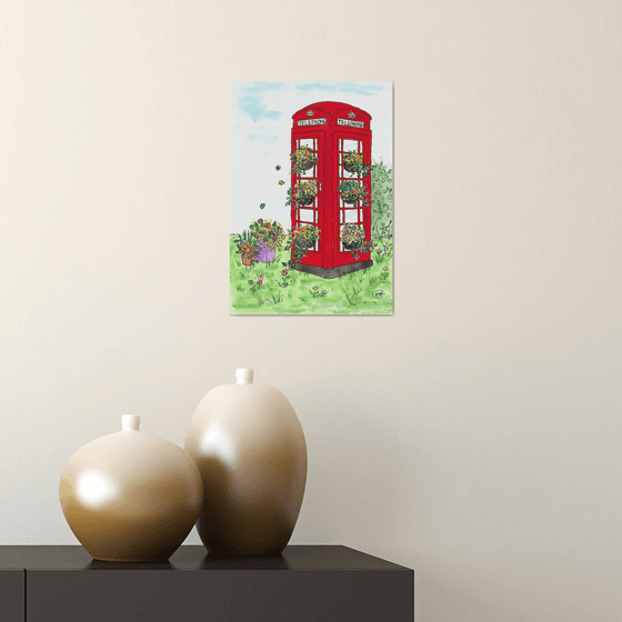 Red Telephone box with Flowers