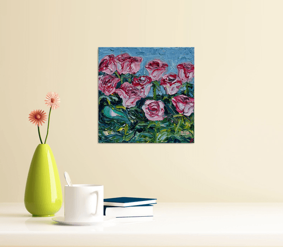 Roses Original Oil Painting on Canvas, Textured Wall Art, Flower Artwork, Romantic Gift for Her