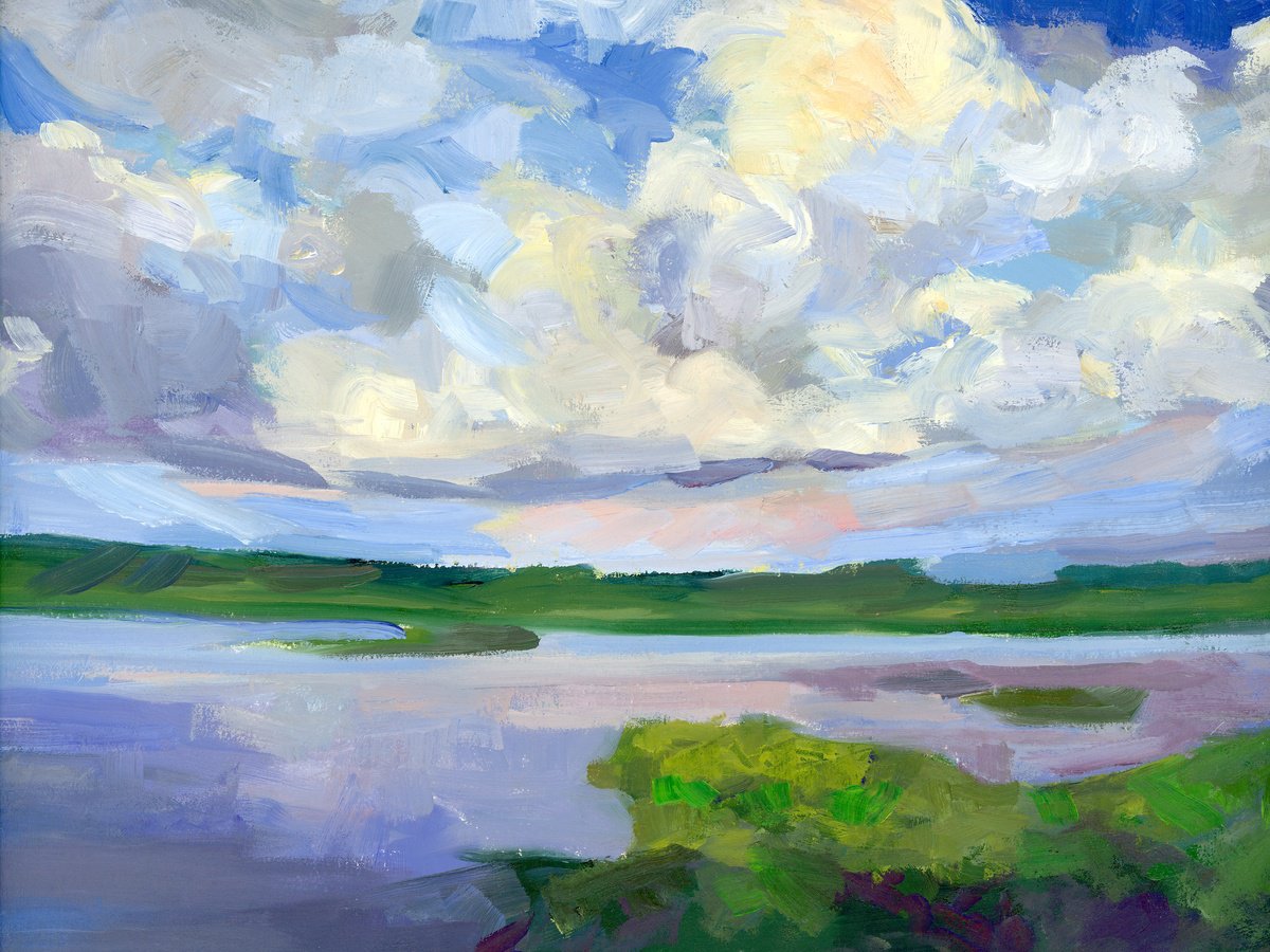 Blue Sky Marshes By Dena Adams, 16 X 12, Artwork For Sale On Artfinder