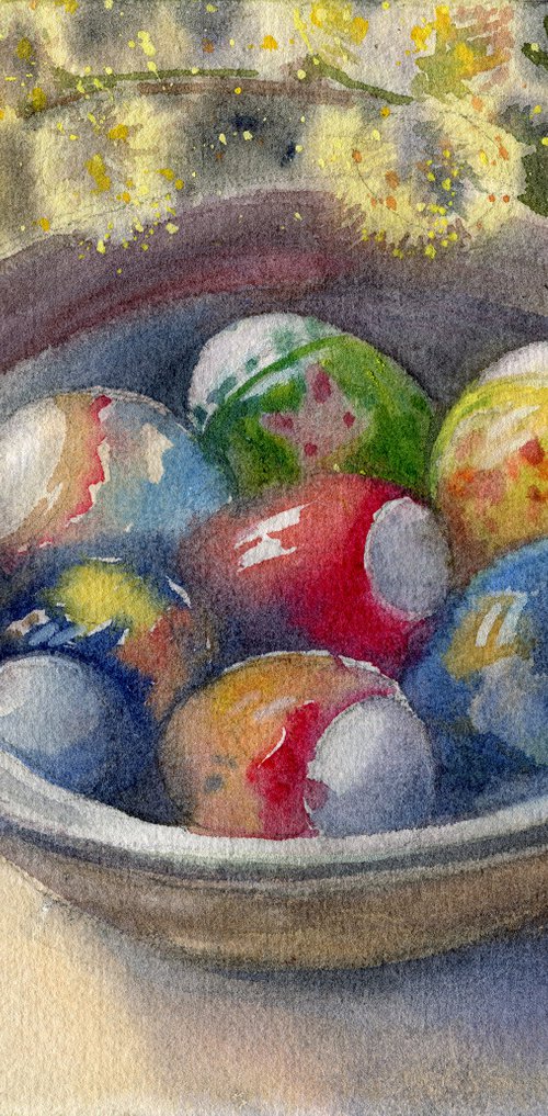 Easter eggs and a willow twig by SVITLANA LAGUTINA