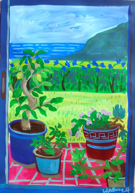 Patio view through a window