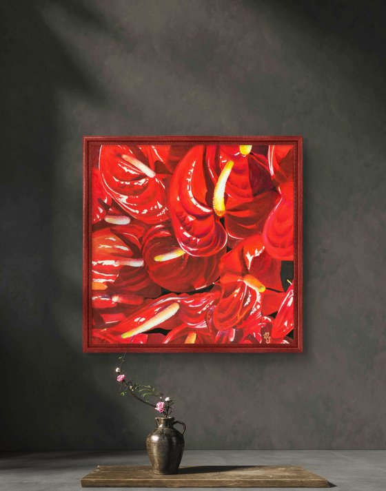 Red Anthurium Floral Painting