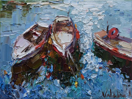 Boats in the bay - Original oil painting