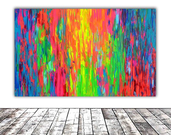 Happy Gypsy Girl Dancing Around the Fire - Large Colorful Palette Knife Relief Abstract Painting