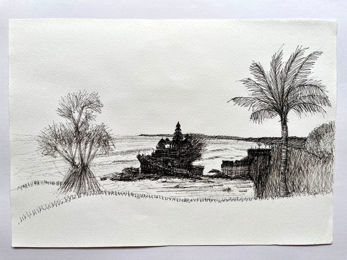 Pura Tanah Lot Ink drawing by David Lloyd | Artfinder