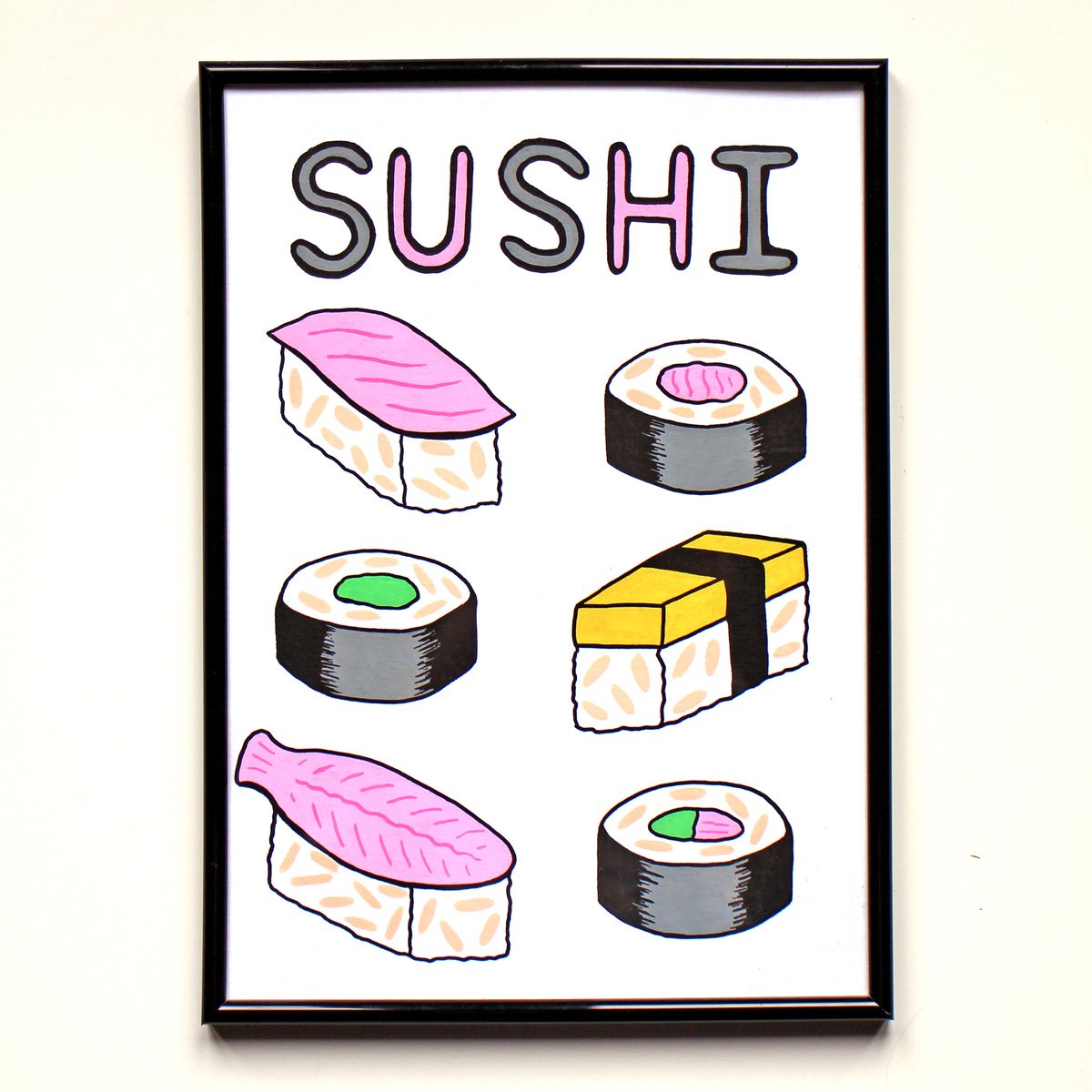 Sushi Illustrated Typographic Poster on Unframed A4 Paper by Ian Viggars