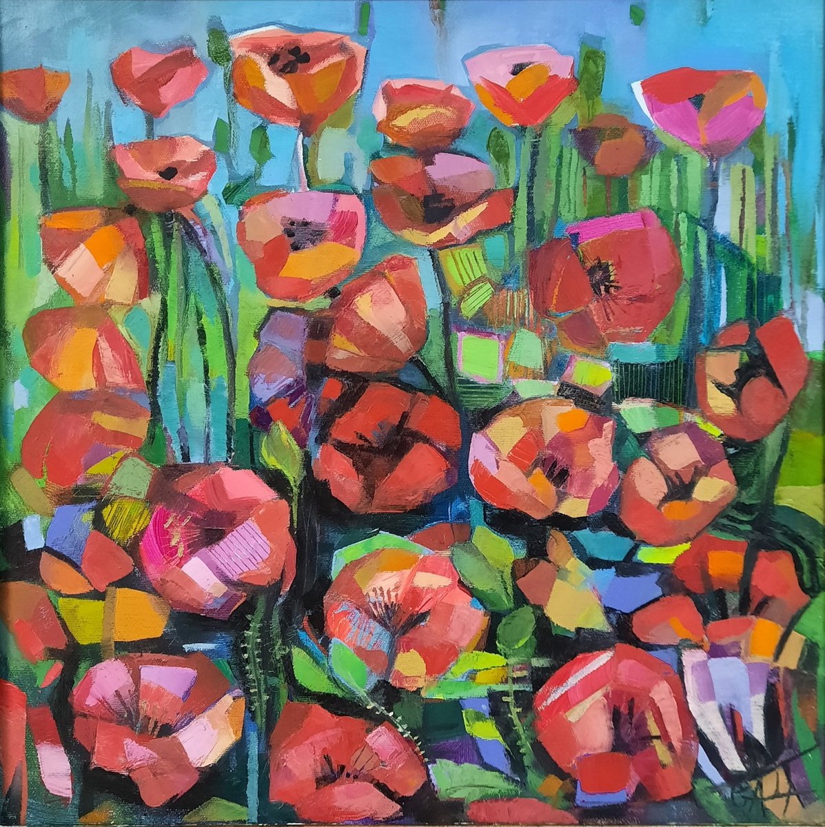 Expressive Oil Painting , Field Of Popies By Galya Koleva, 18 X 18, Artwork For Sale On Artfinder