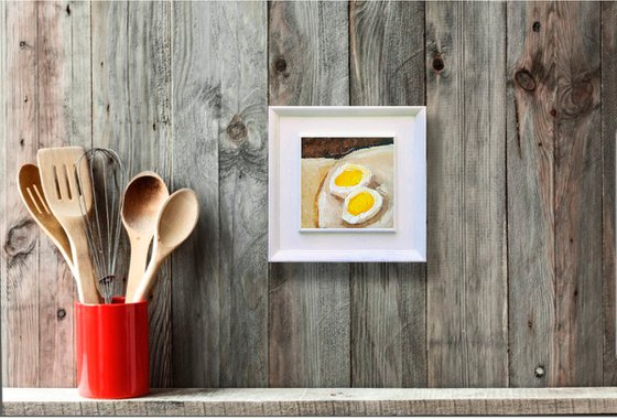 Egg Painting Food Original Art Tiny Kitchen Artwork Impasto Wall Art