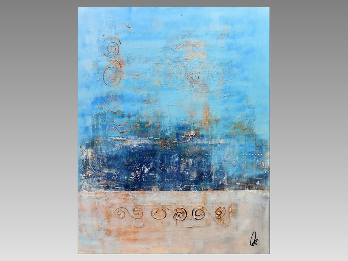 Golden Stories - Abstract- Painting- Acrylic Canvas Art - Wall Art - Large Painting - Blue... by Edelgard Schroer