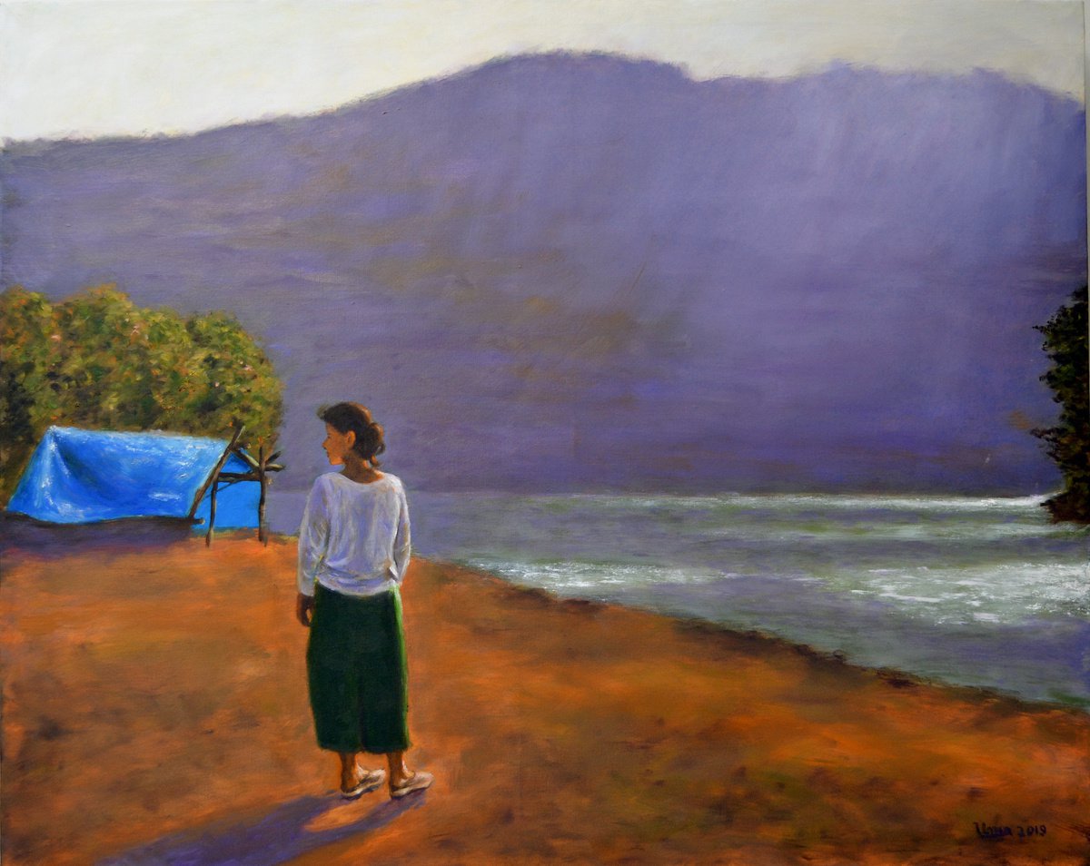 Impressionistic Landscape Oil Painting By Uma Krishnamoorthy, 30 X 24", A Lake In Munnar, Original Artwork