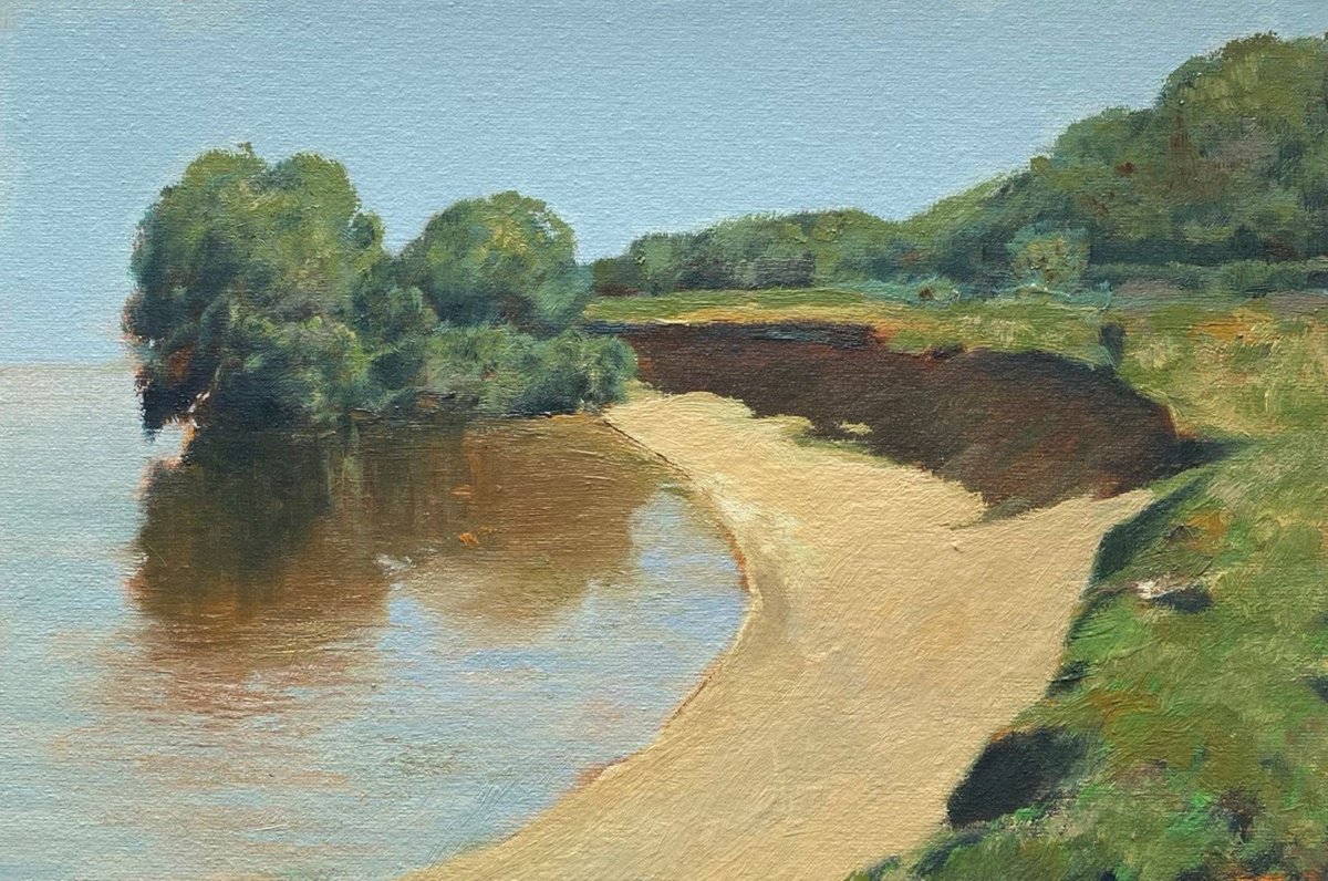 Impressionistic Landscape Oil Painting By Bohdan Vykhrenko, 12 X 8, Along The Shore, Original Artwork