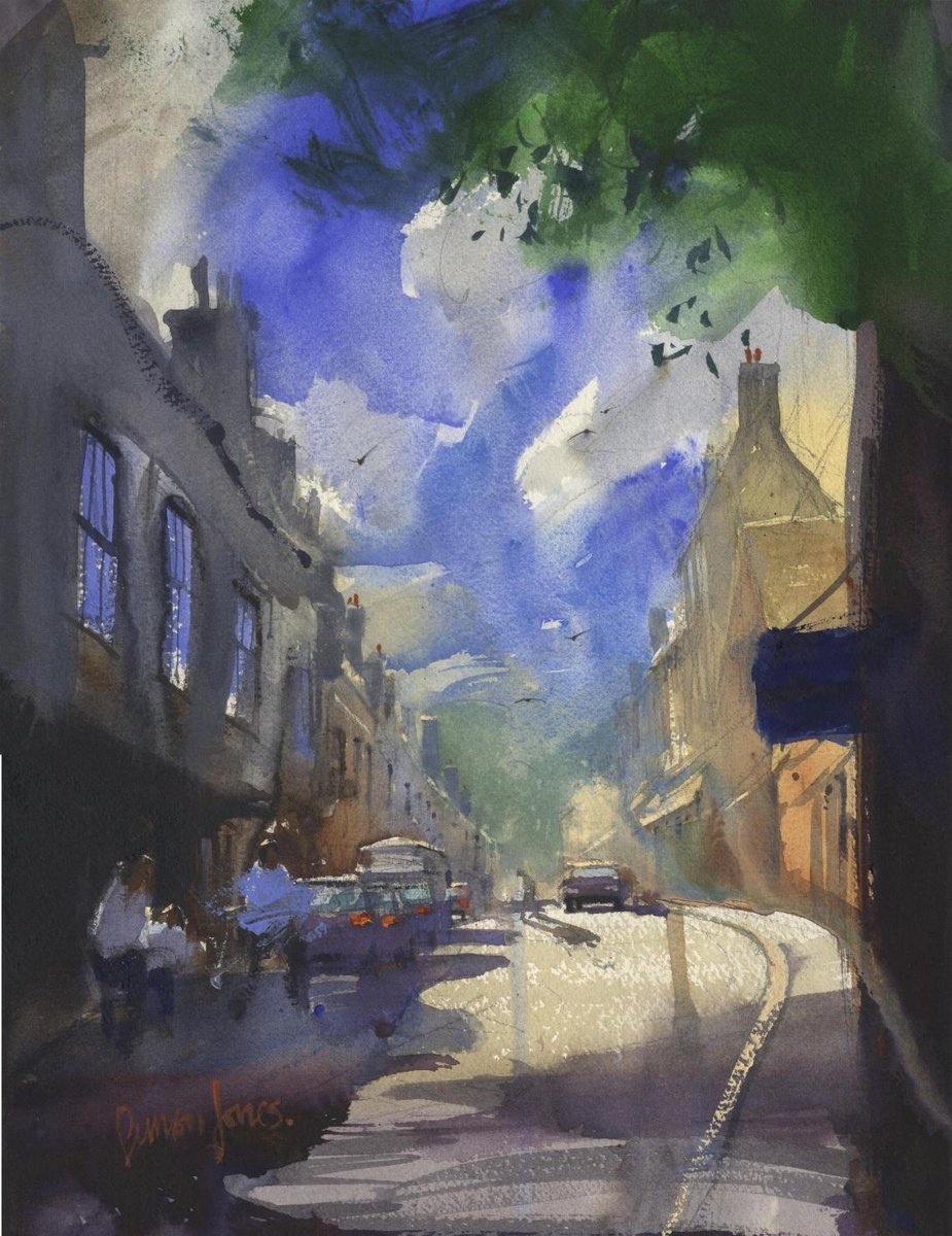 Impressionistic Watercolour , Sheep Street, Stow On The Wold By Simon Jones, 14 X 20, Artwork For Sale On Artfinder