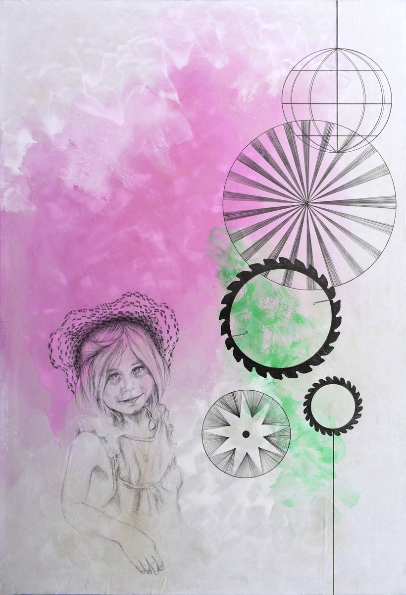 Portrait Oil Painting By Milena Nicosia, 39 X 59", La Bambina Dai Disegni Magici, Original Artwork