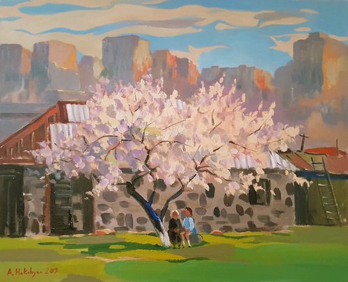 Blossomed tree at an old house - ONE OF A KIND by Hrachya Hakobyan