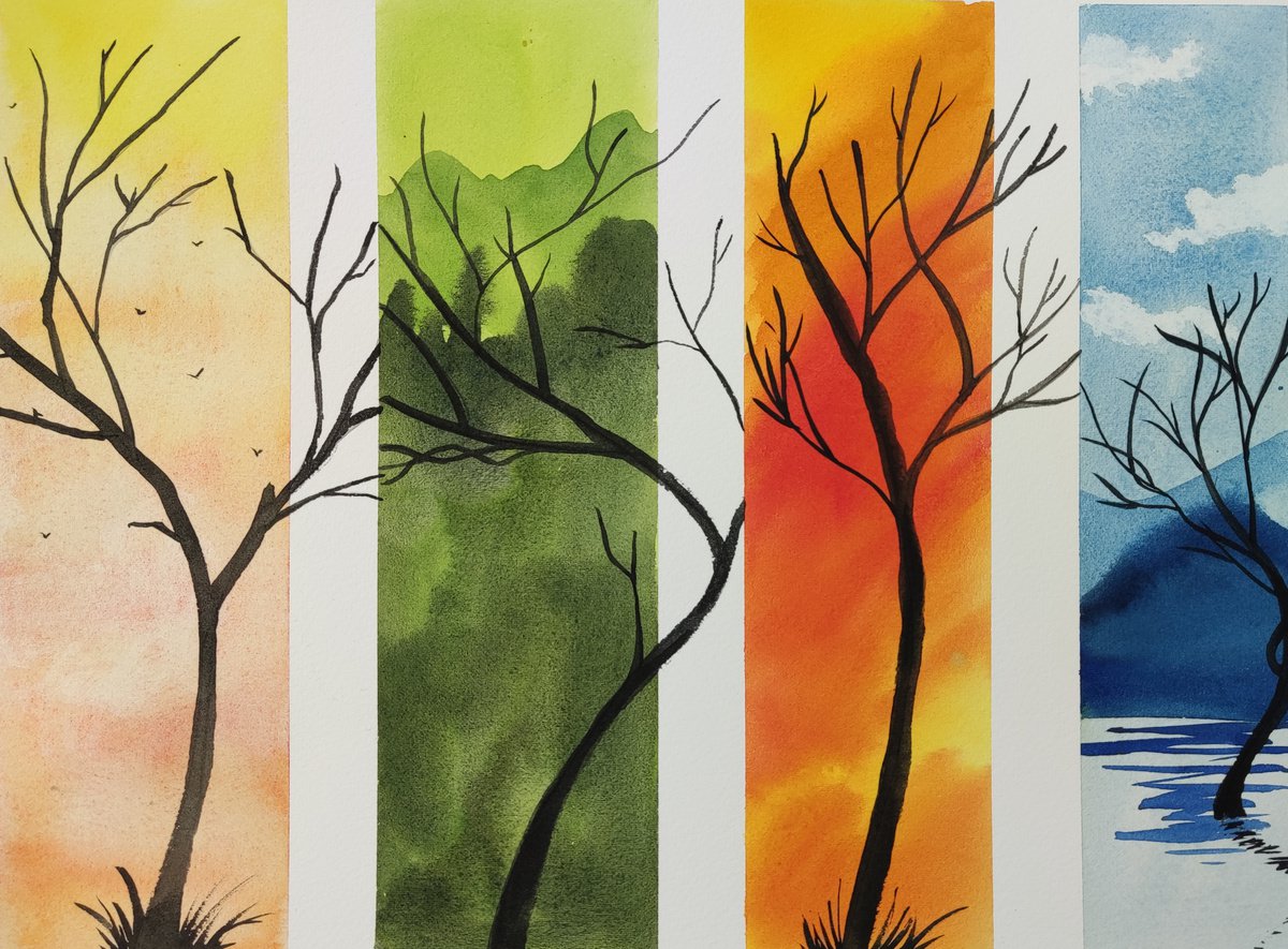 Impressionistic Landscape Watercolour By Jing Chen, 15 X 11, Shadows, Original Artwork