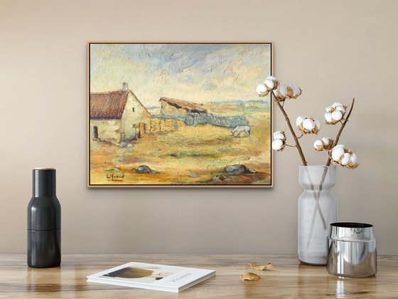 Vintage Farm Barn and Donkey | Countryside painting | Vintage Farm Scene | Rustic Village | Farmhouse Art