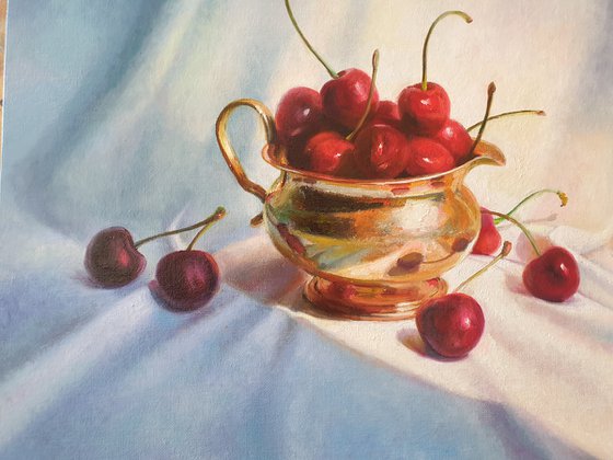 "Yummy!  " still life liGHt original painting PALETTE KNIFE  GIFT (2021)