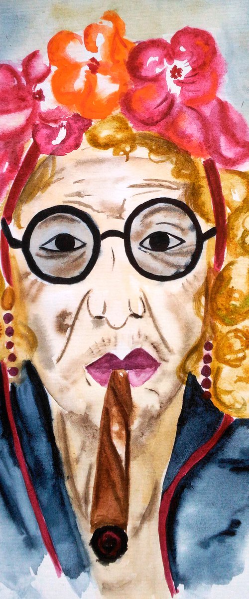 Cuban original watercolor painting woman with flowers hat " Viva Cuba" by Halyna Kirichenko