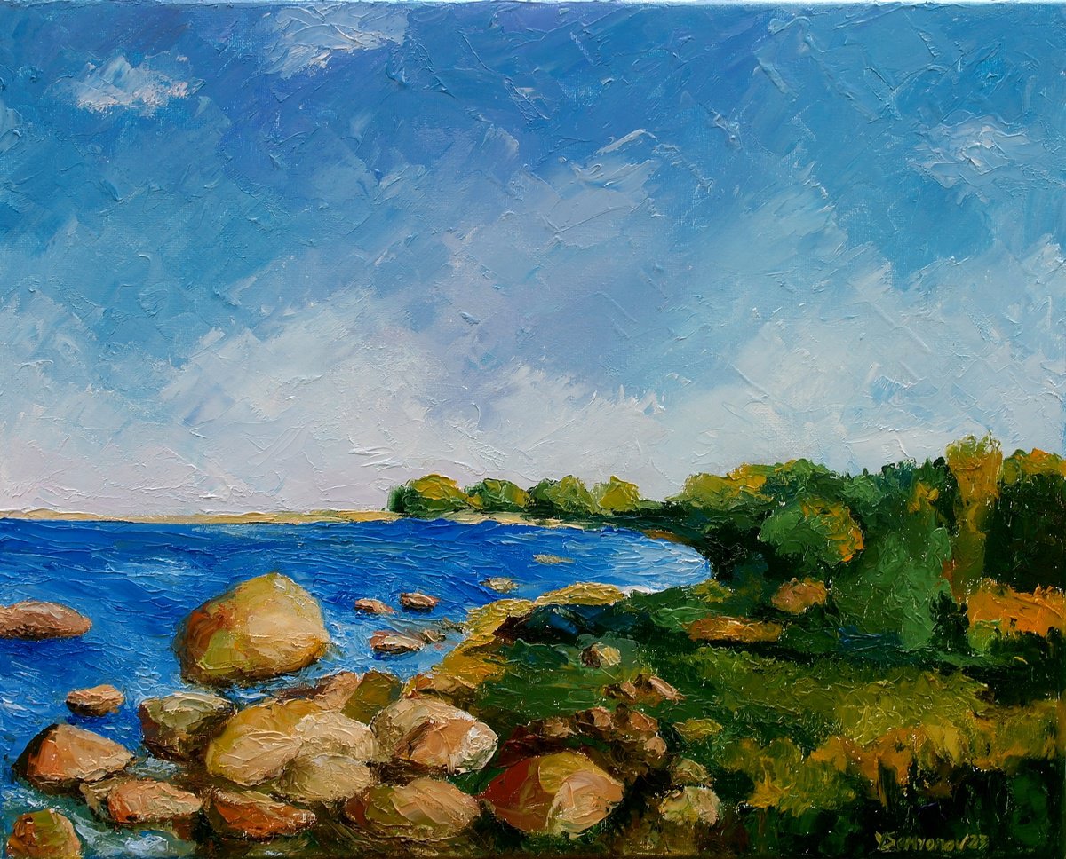 Expressive Landscape Oil Painting By Juri Semjonov, 20 X 16", Baltic Coast, Original Artwork