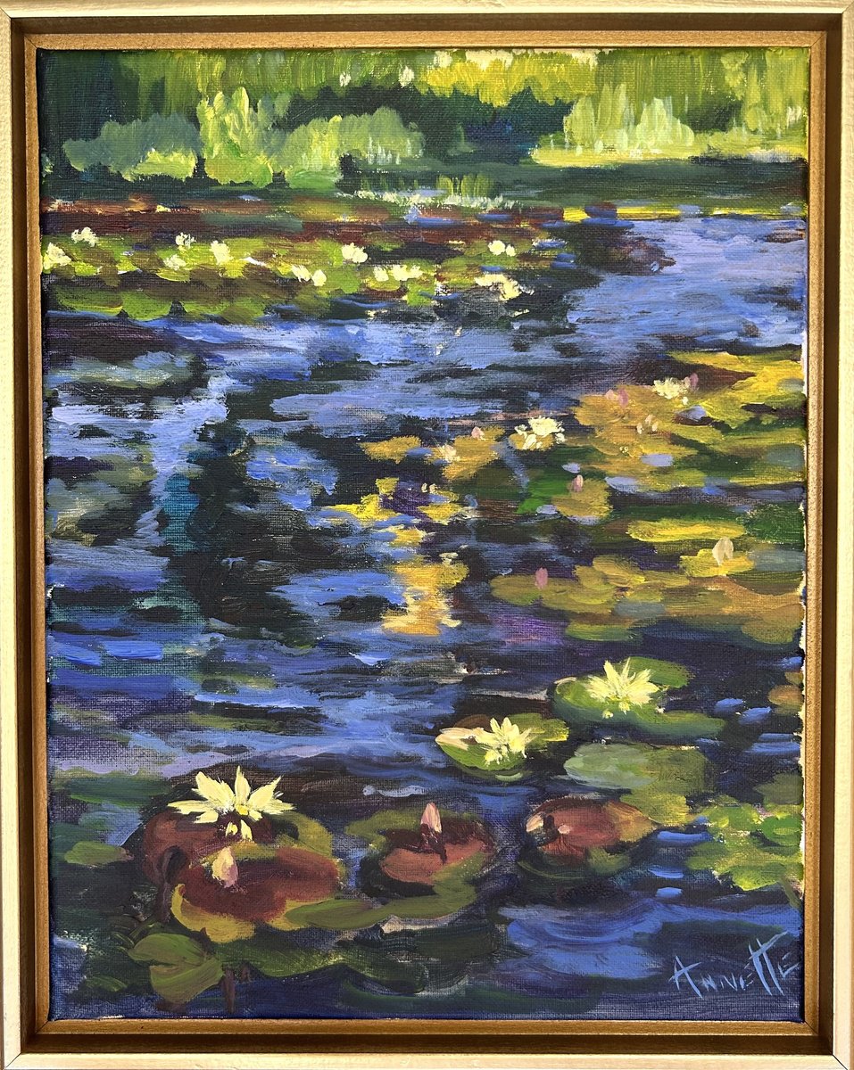 Impressionistic Botanical Acrylic Painting By Annette Wolters, 12 X 15, Lilies At The Winery, Original Artwork