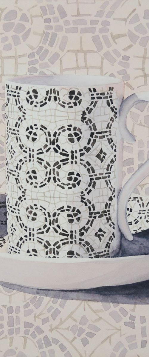 Portrait of a Portuguese coffee cup - pink by Krystyna Szczepanowski