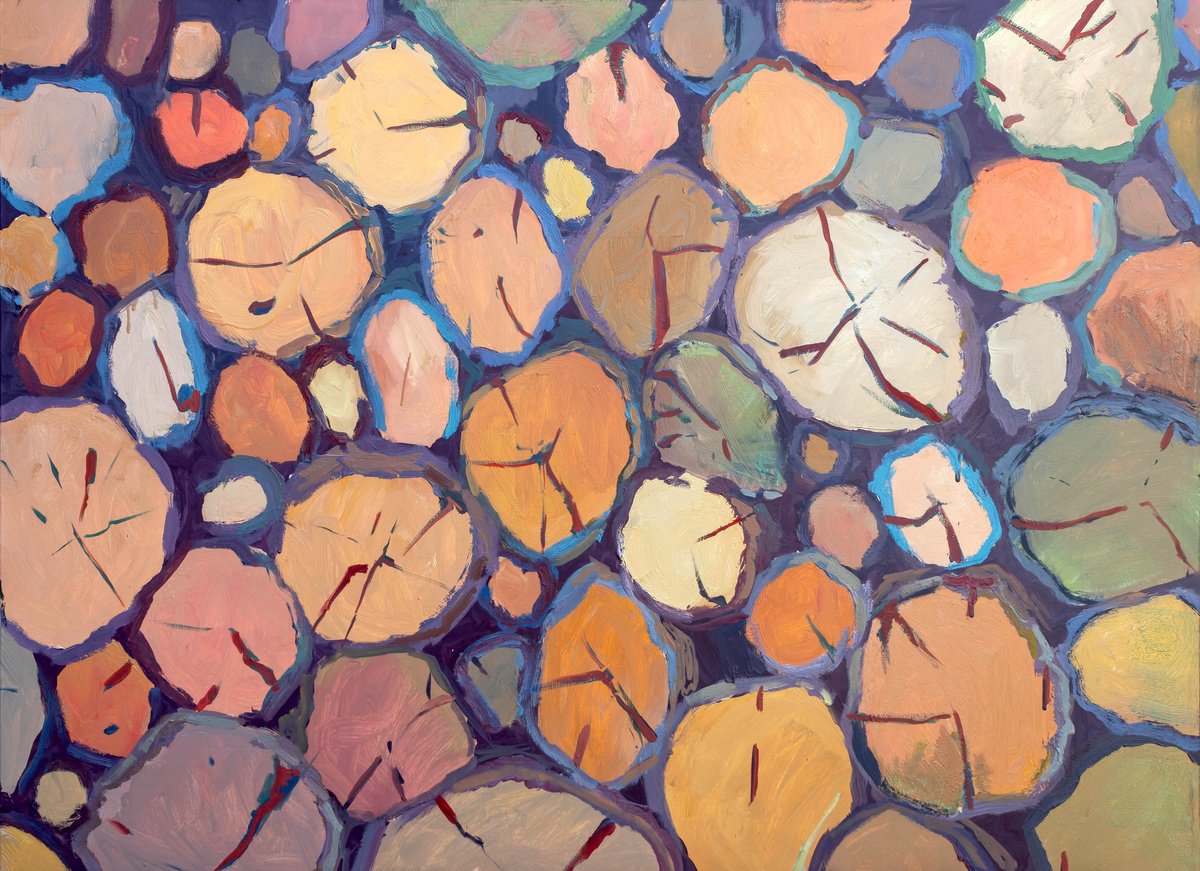 Expressive Abstract Oil Painting By Tomas Stanaitis, 51 X 37", Not Wet Firewood, Original Artwork