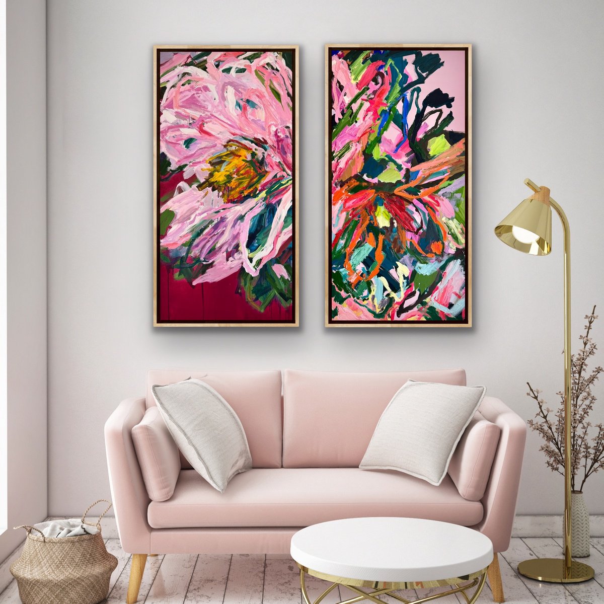 Expressive Botanical Painting By Julia Borg, 47 X 47", "Dancing With Myself", Original Artwork