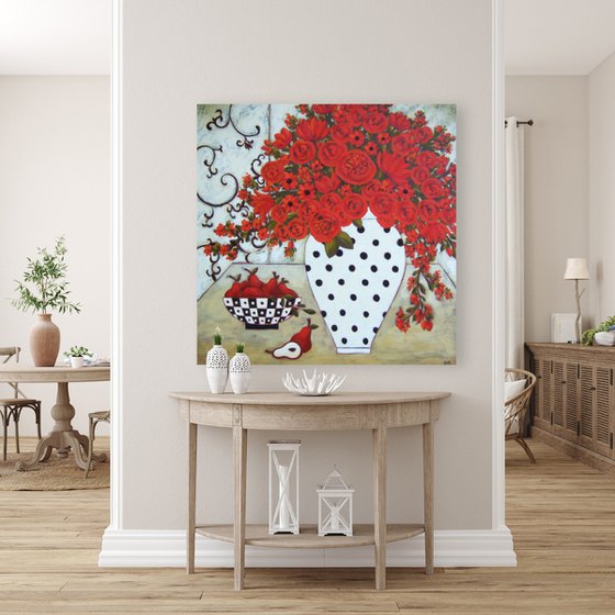 Pears & Red Blooms