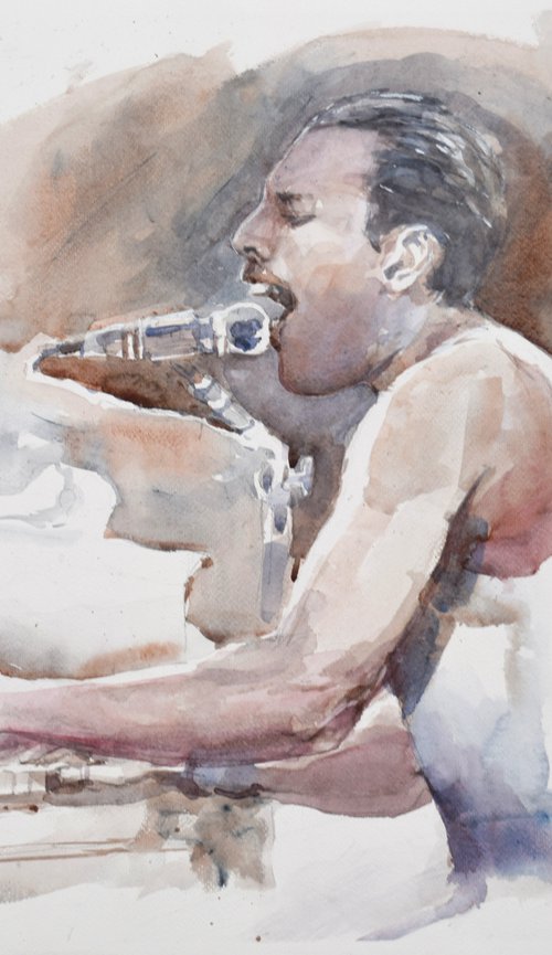 Freddie playing  "Bohemian rhapsody" by Goran Žigolić Watercolors