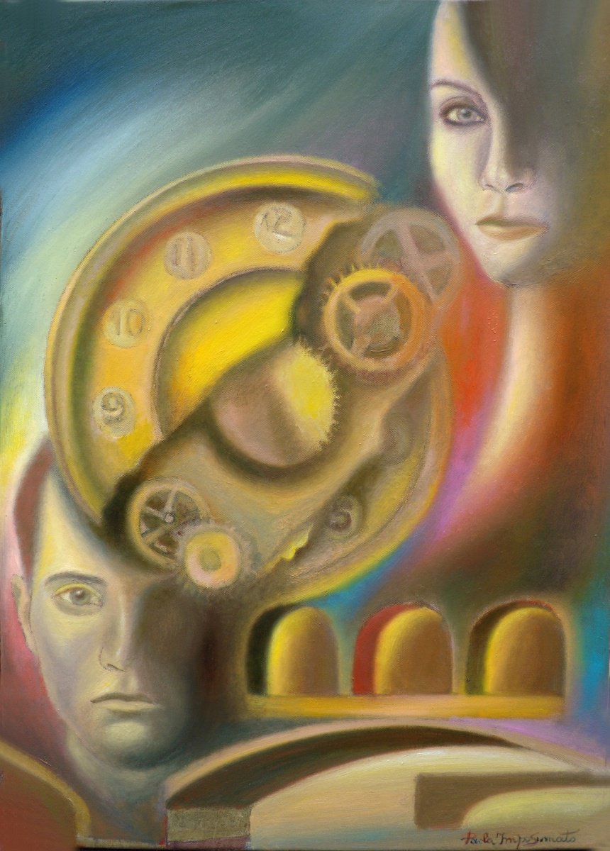 Surrealistic Portrait Oil Painting By Paola Imposimato, 20 X 28", Beyond Time, Original Artwork