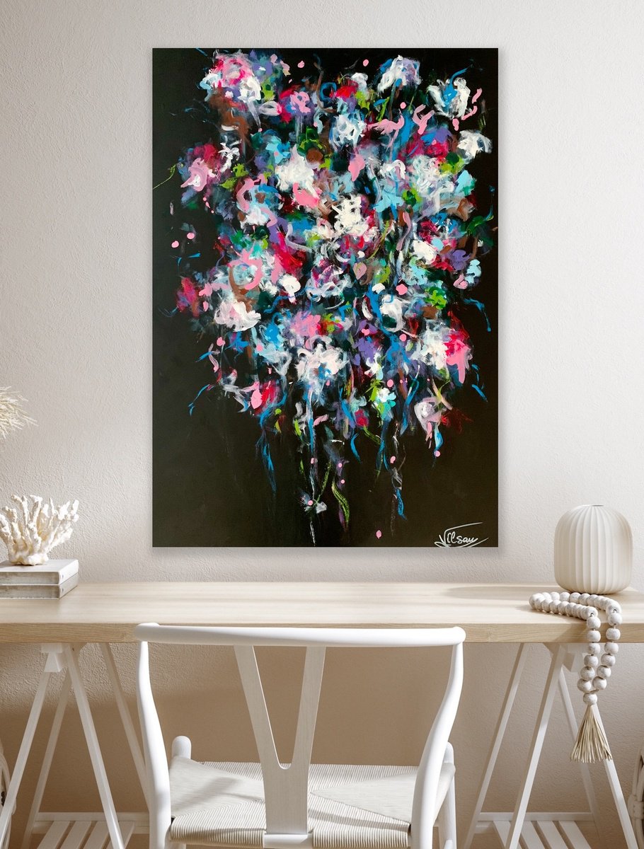 Organic Botanical Acrylic Painting By Veronica Vilsan, 31 X 45", Garden Of Joy 61, Original Artwork