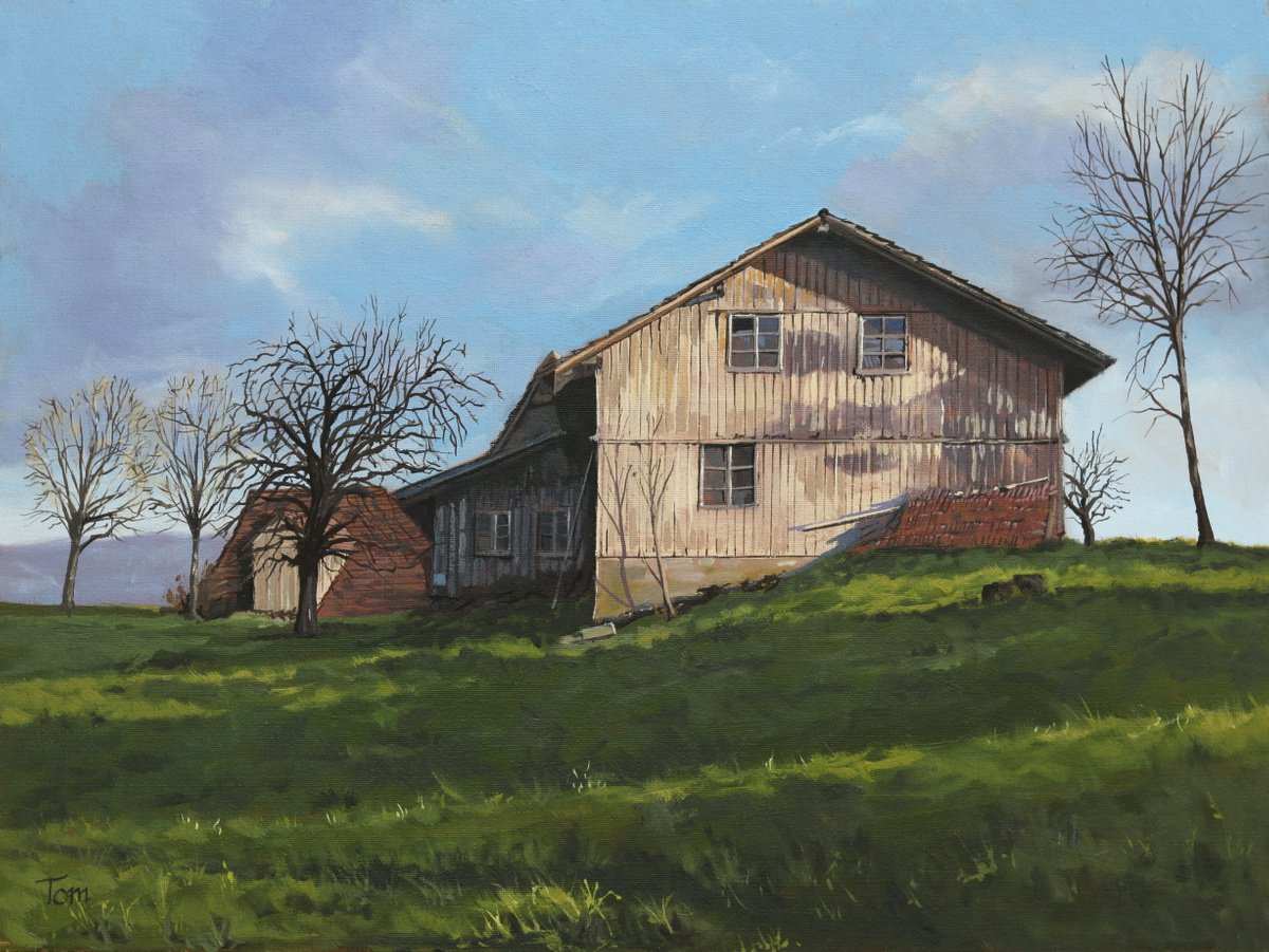 Landscape Oil Painting By Tom Clay, 16 X 12", Farm In Meierskappel, Original Artwork