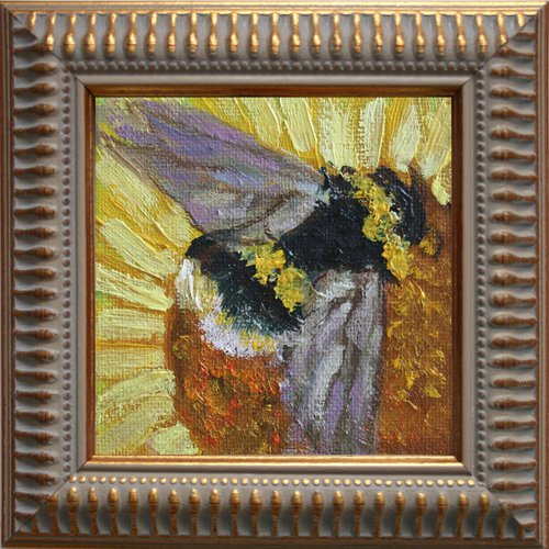 BUMBLEBEE 11 framed / FROM MY SERIES "MINI PICTURE" / ORIGINAL PAINTING by Salana Art Gallery