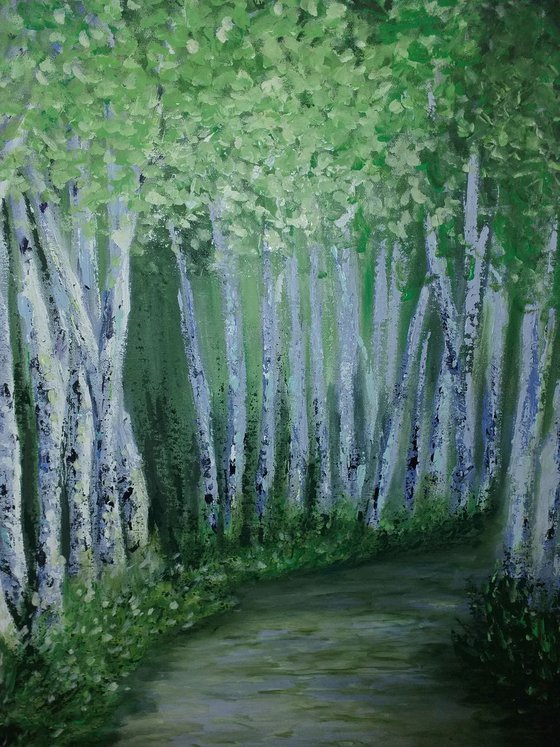 Birches  -  Landscape Trees palette knife Painting