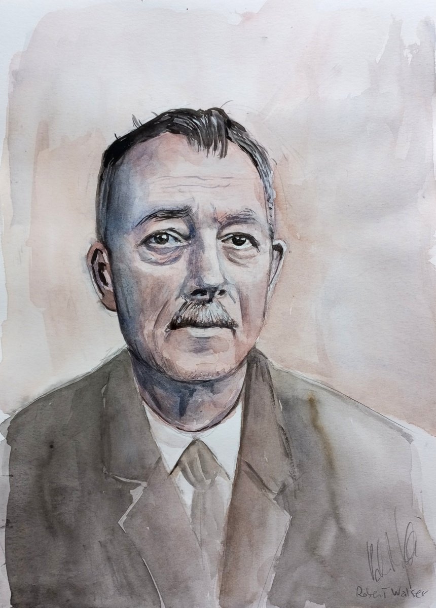 Illustrative Portrait Watercolour By Paolo Beneforti, 9 X 13", Portrait Of Rober Walser, Original Artwork